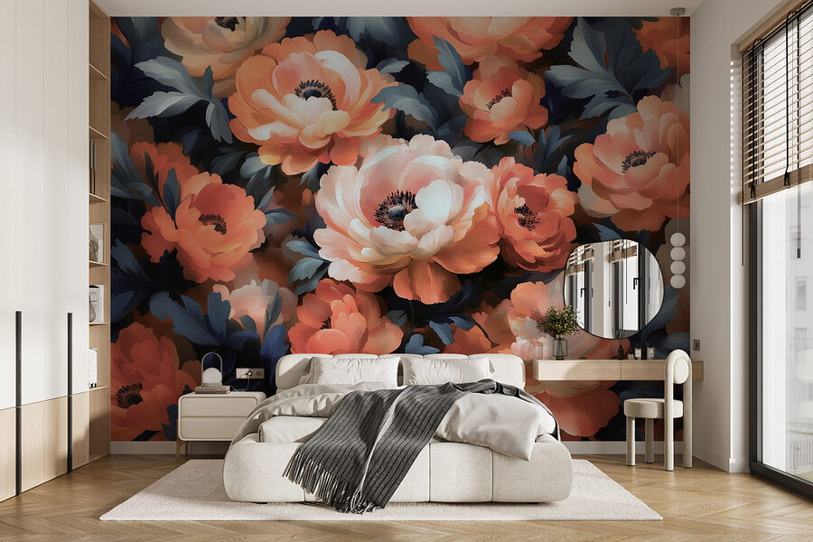 Groep bloemen met blauwe bladeren