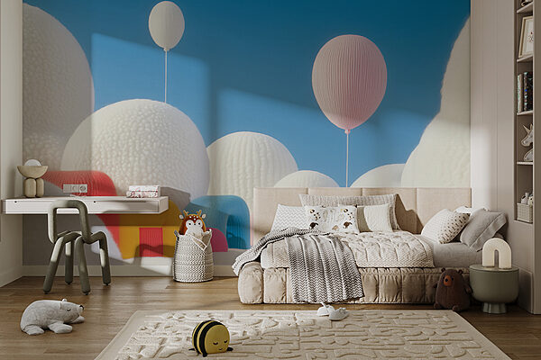 Landschap met ballonnen en gebouwen Landschap met ballonnen en gebouwen