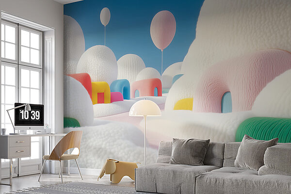 Landschap met ballonnen en gebouwen Landschap met ballonnen en gebouwen