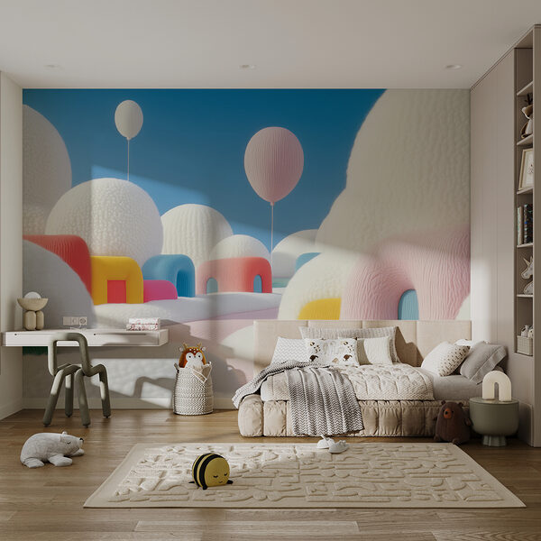 Landschap met ballonnen en gebouwen Landschap met ballonnen en gebouwen