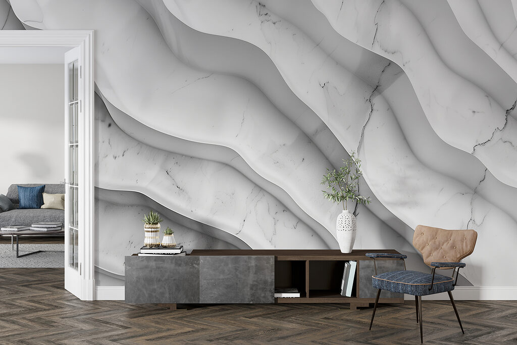 White marble surface with wavy lines White marble surface with wavy lines