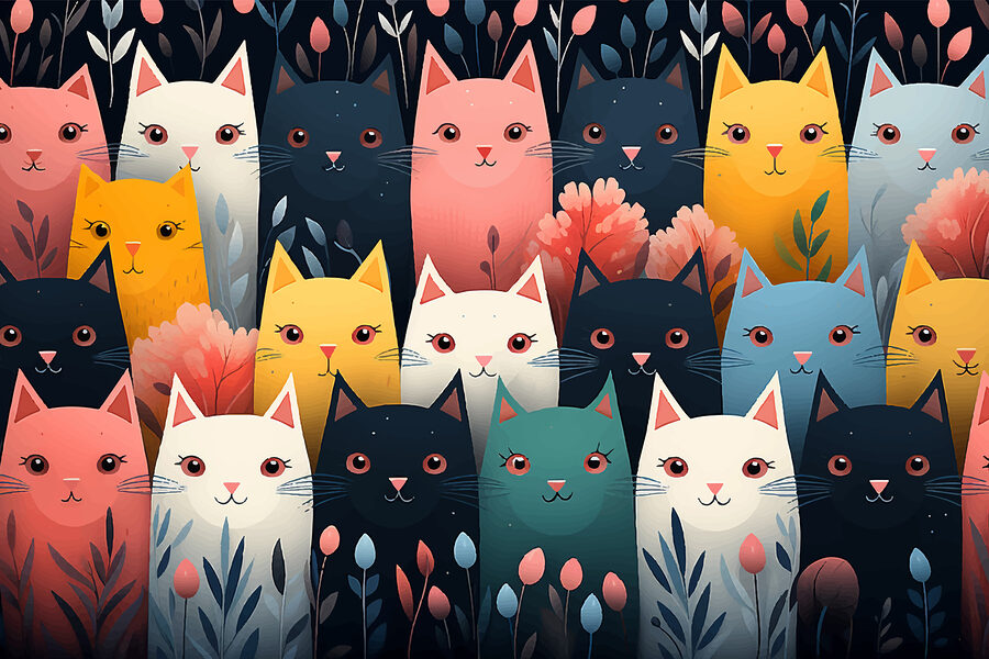 Groep katten met bloemen