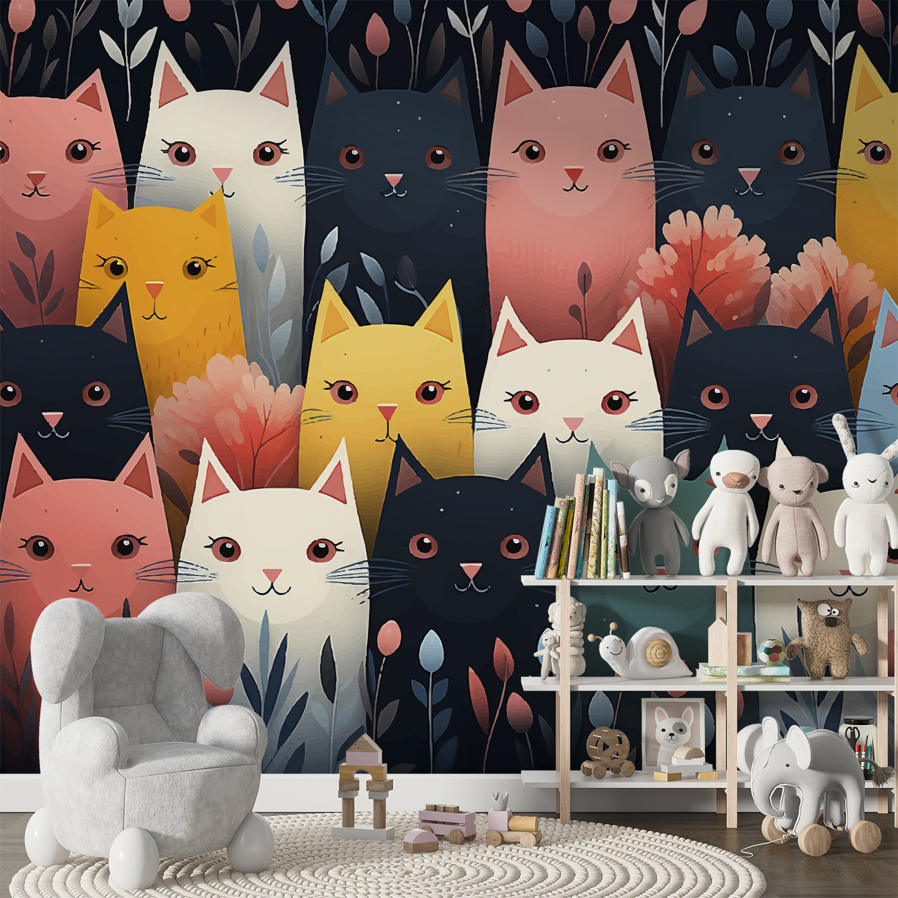 Group of cats with flowers Group of cats with flowers