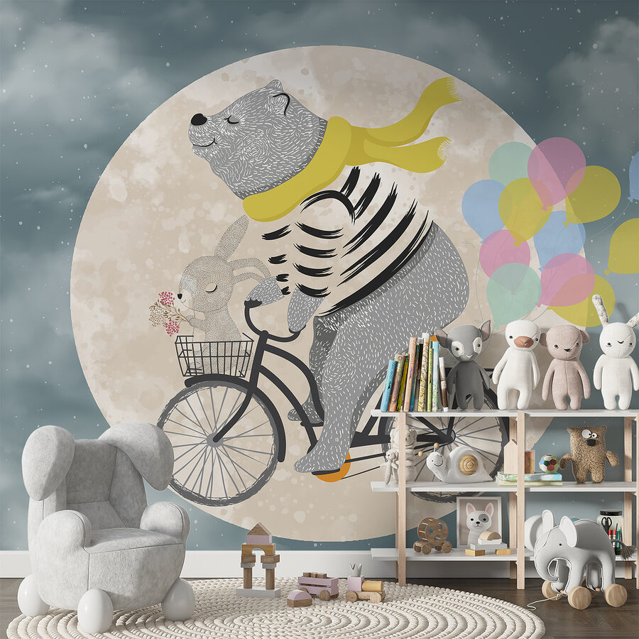 Beer op een fiets met ballonnen