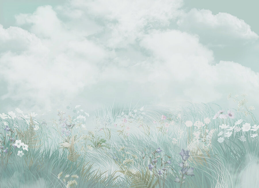 Veld met gras en bloemen
