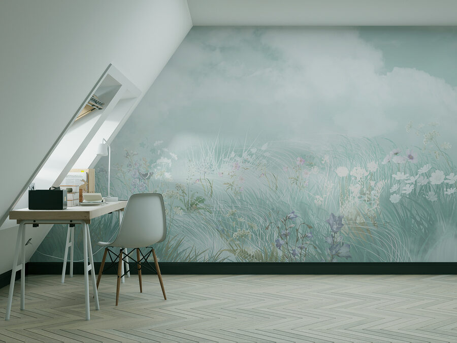 Veld met gras en bloemen