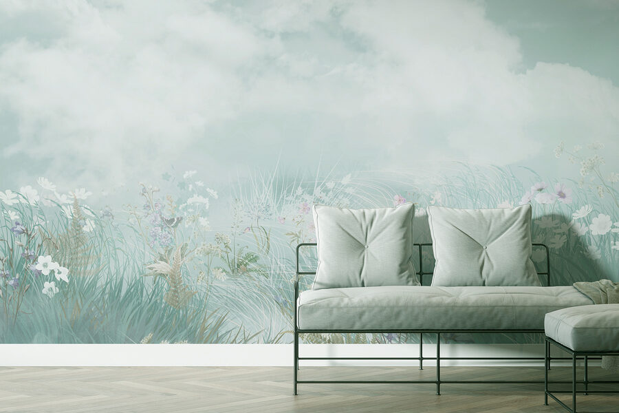 Veld met gras en bloemen