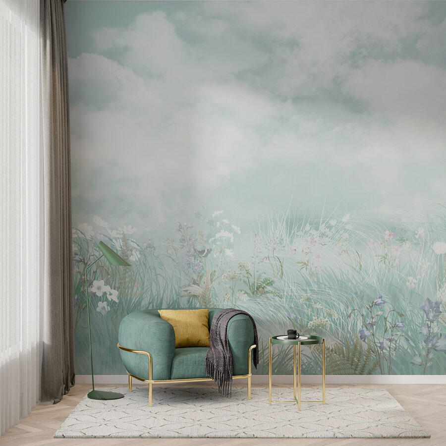Veld met gras en bloemen