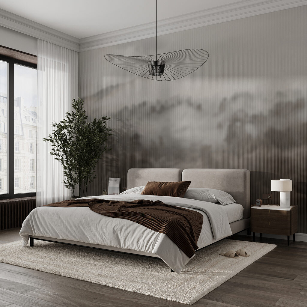 Foggy forest with trees