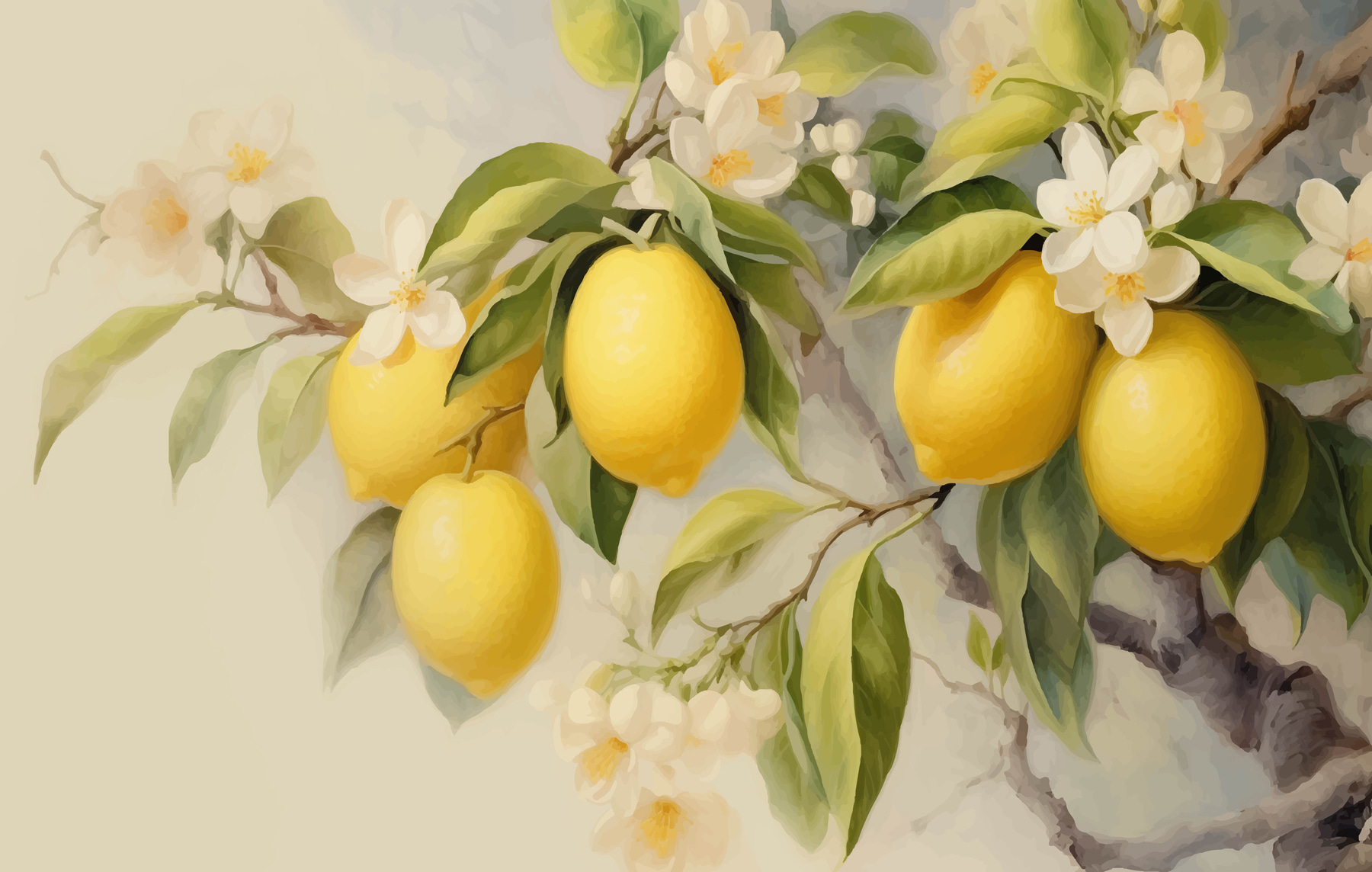 Painting of lemons on a tree Painting of lemons on a tree