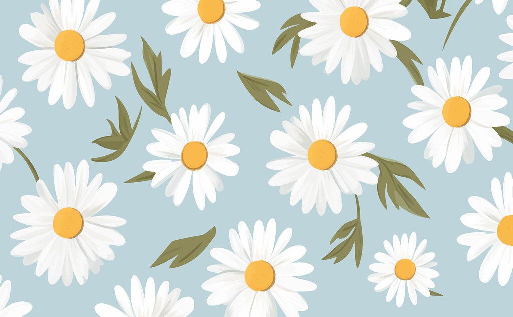 Patroon van witte bloemen en groene bladeren Patroon van witte bloemen en groene bladeren