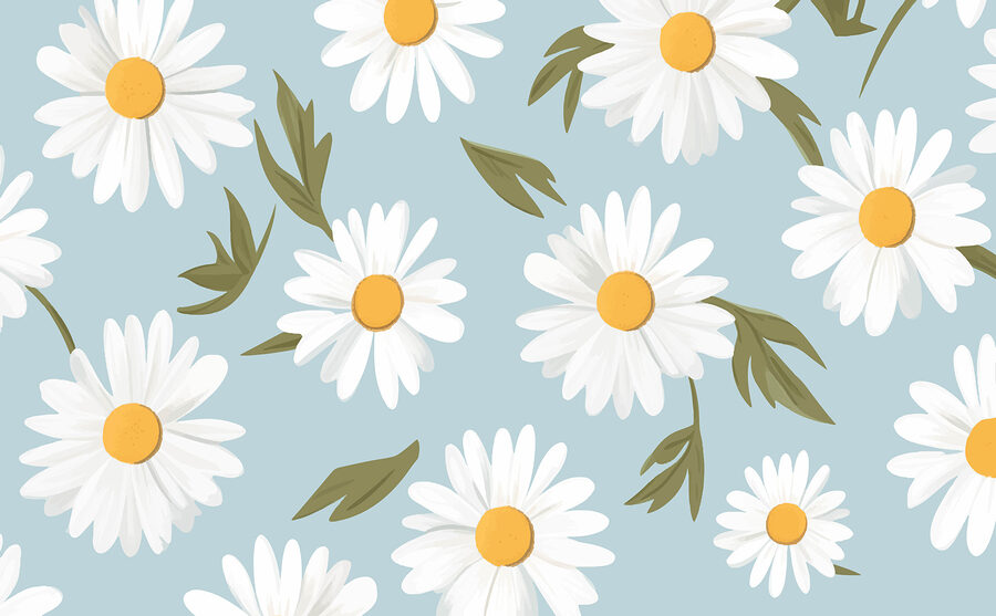Patroon van witte bloemen en groene bladeren Patroon van witte bloemen en groene bladeren