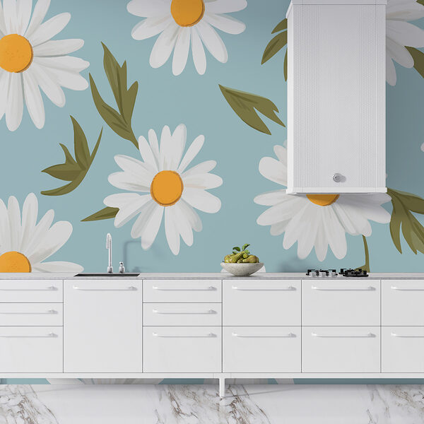 Patroon van witte bloemen en groene bladeren Patroon van witte bloemen en groene bladeren