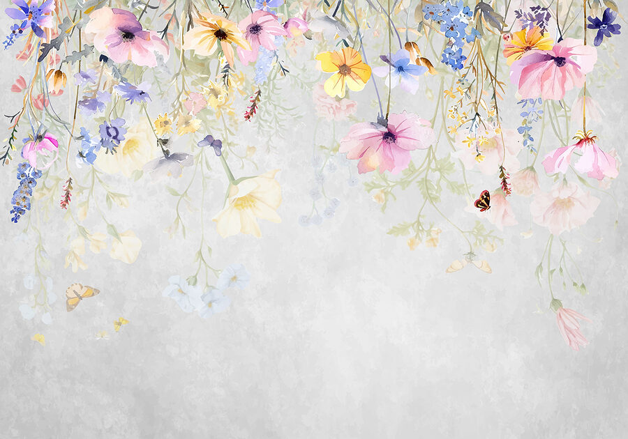 Schilderij van bloemen en vlinders