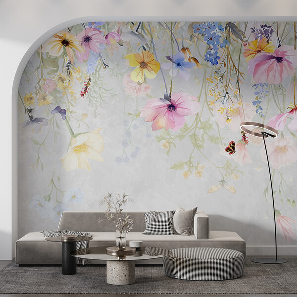 Schilderij van bloemen en vlinders Schilderij van bloemen en vlinders
