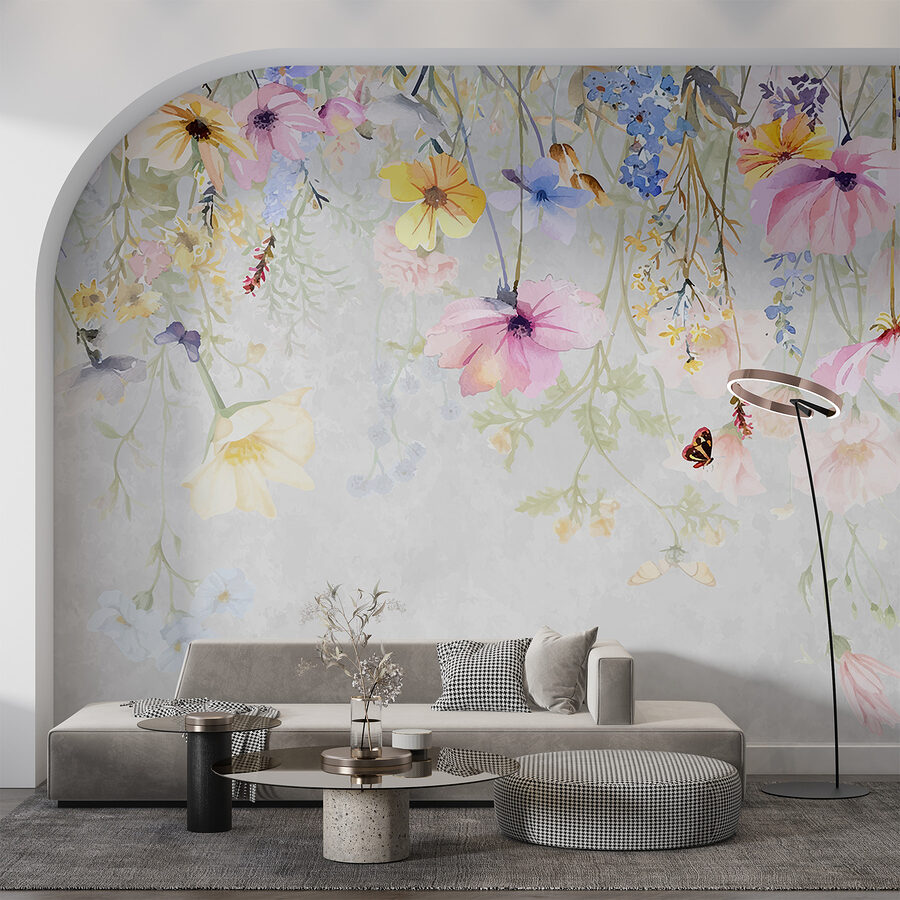 Schilderij van bloemen en vlinders