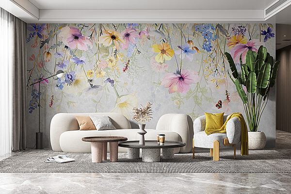Schilderij van bloemen en vlinders Schilderij van bloemen en vlinders