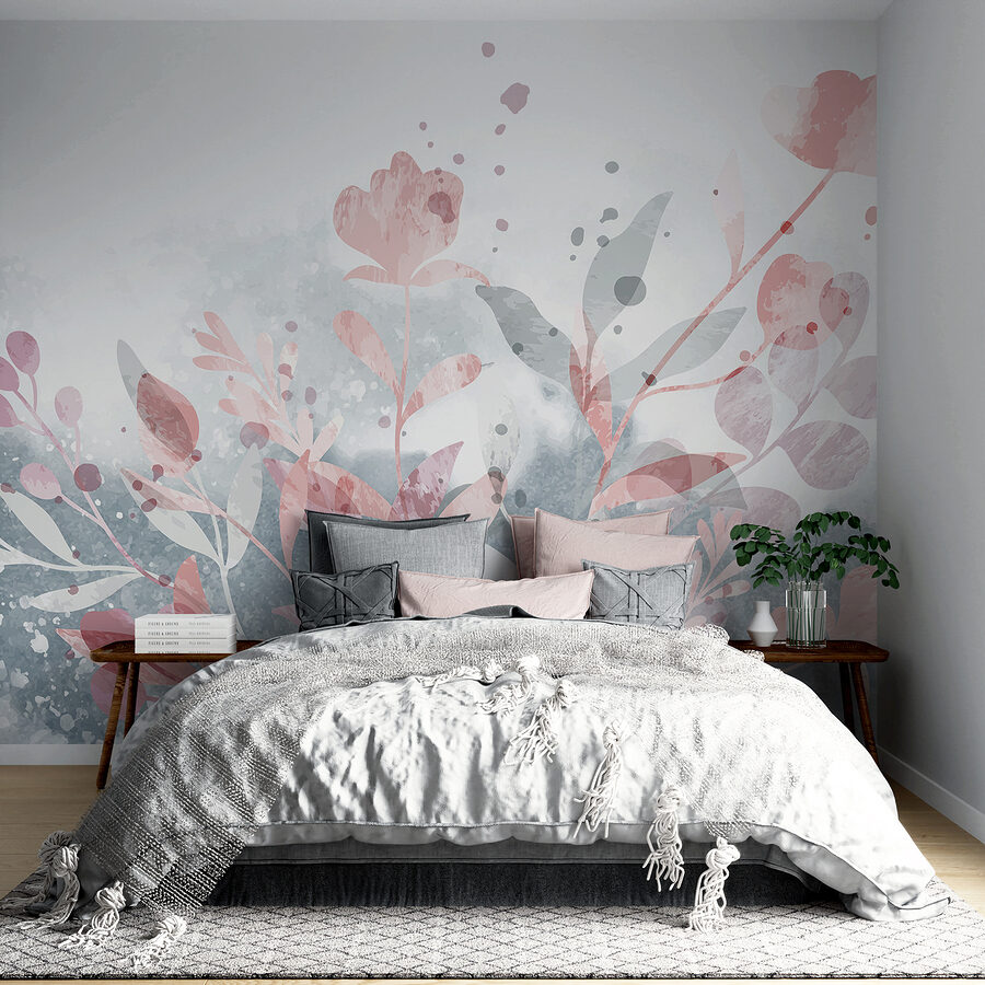 Roze en grijs bloemmotief