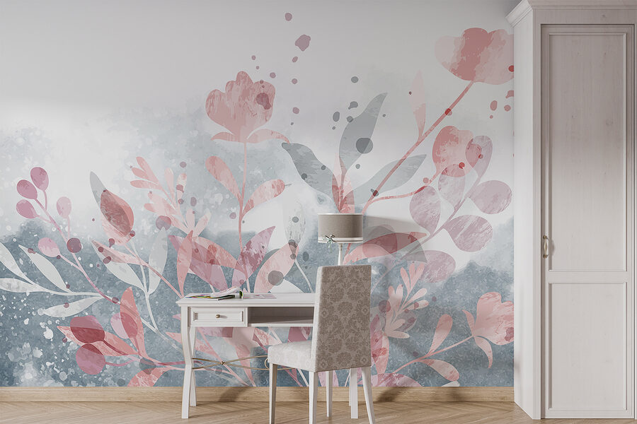 Roze en grijs bloemmotief
