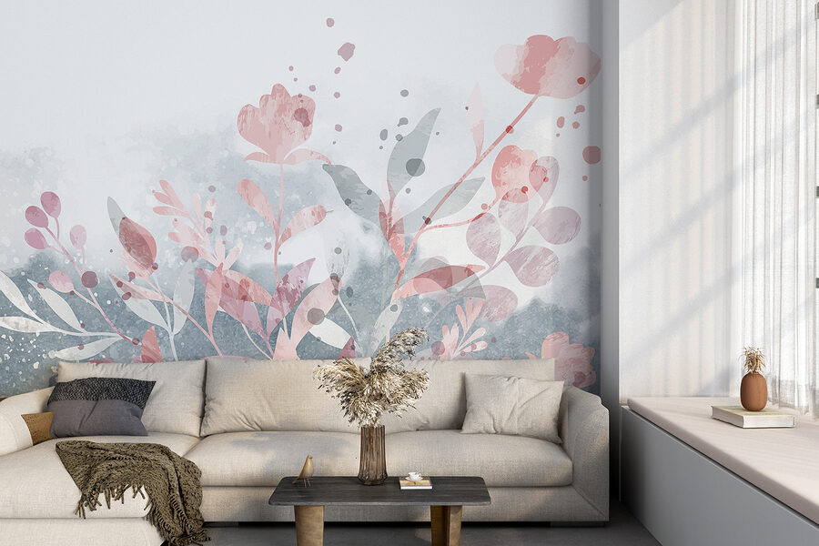 Roze en grijs bloemmotief