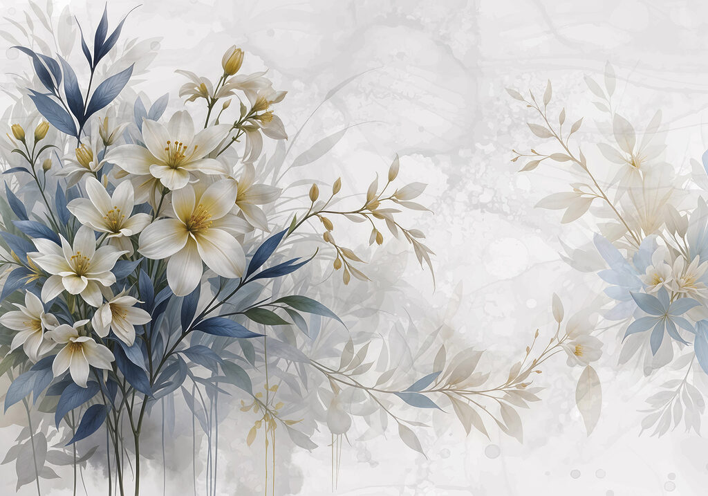 Schilderij van bloemen en bladeren Schilderij van bloemen en bladeren