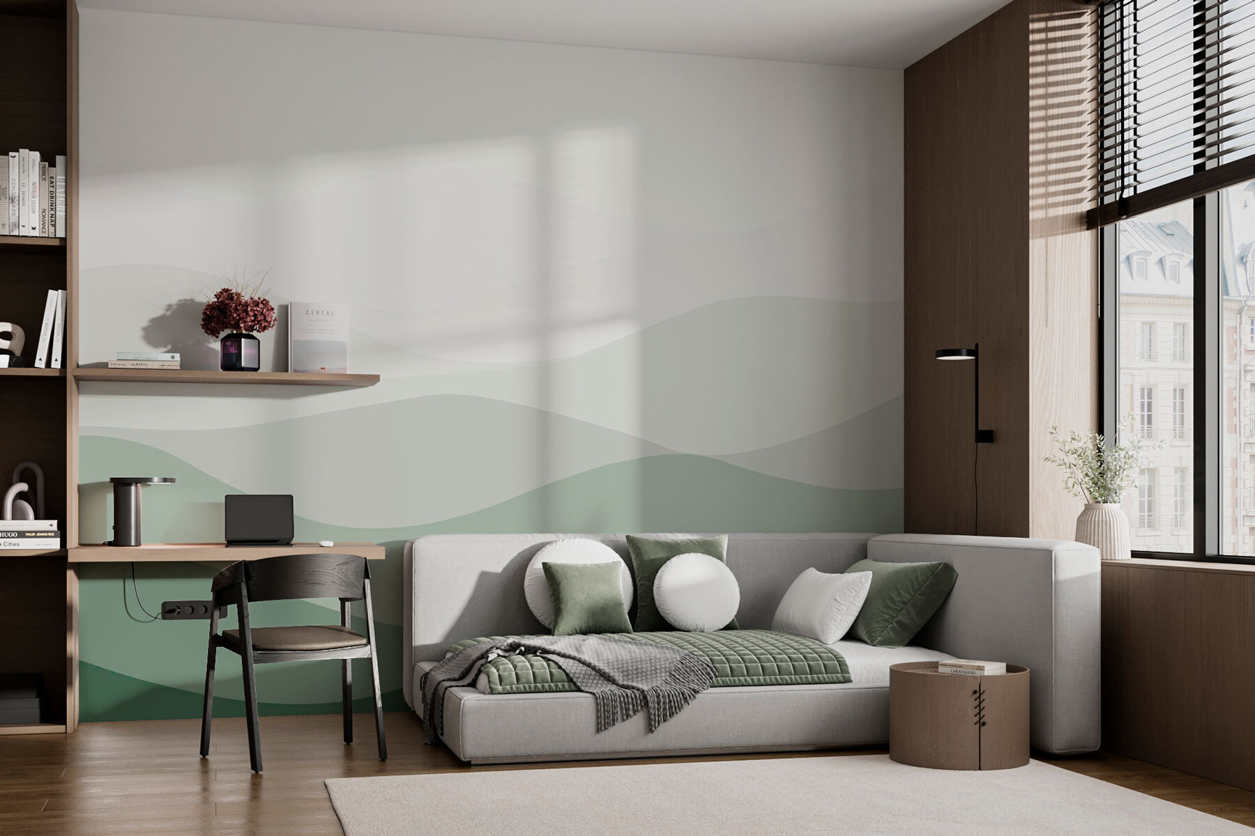 Green and white wavy lines