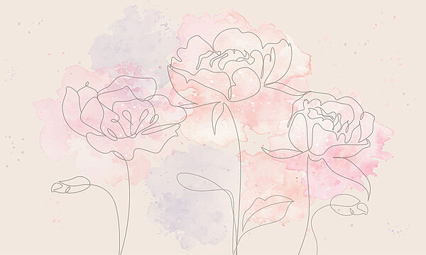 Tekening van bloemen op een roze achtergrond Tekening van bloemen op een roze achtergrond