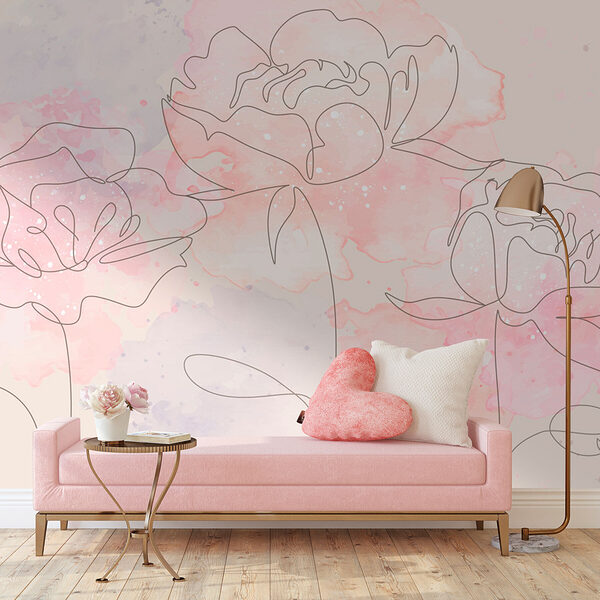 Tekening van bloemen op een roze achtergrond Tekening van bloemen op een roze achtergrond