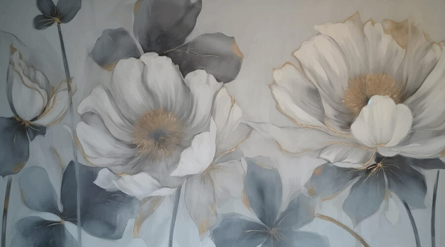 Schilderij van bloemen op een muur