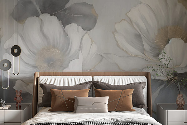 Schilderij van bloemen op een muur Schilderij van bloemen op een muur