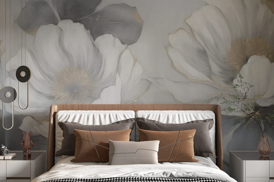 Schilderij van bloemen op een muur