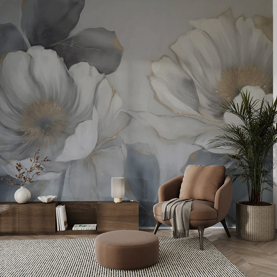 Schilderij van bloemen op een muur
