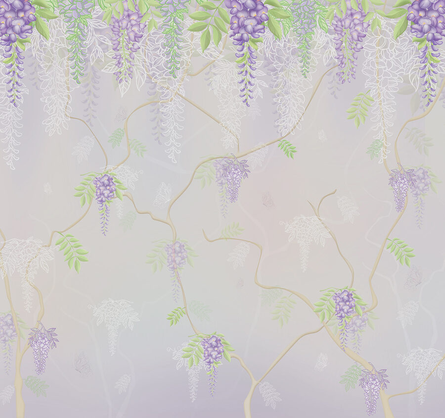 Behang met paarse bloemen
