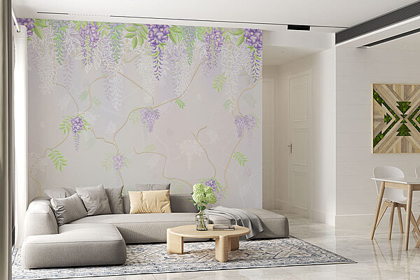 Behang met paarse bloemen Behang met paarse bloemen