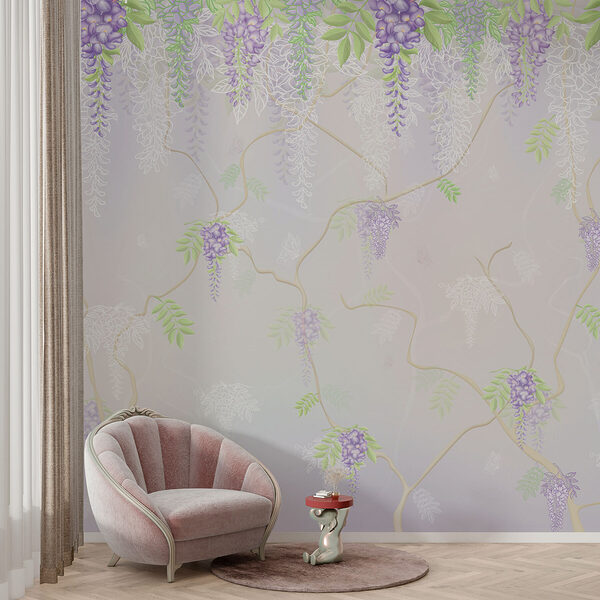 Behang met paarse bloemen Behang met paarse bloemen