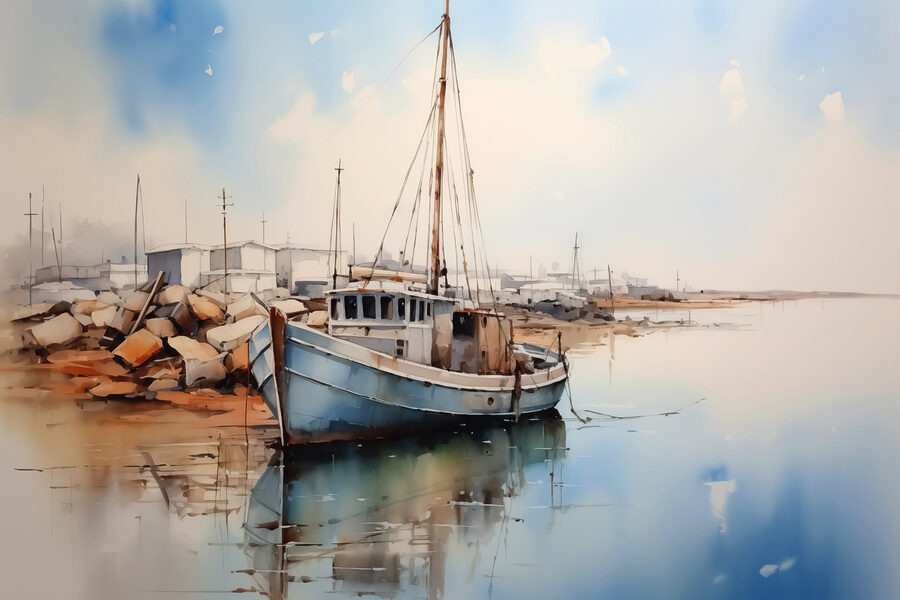 Aquarel van een boot op het water
