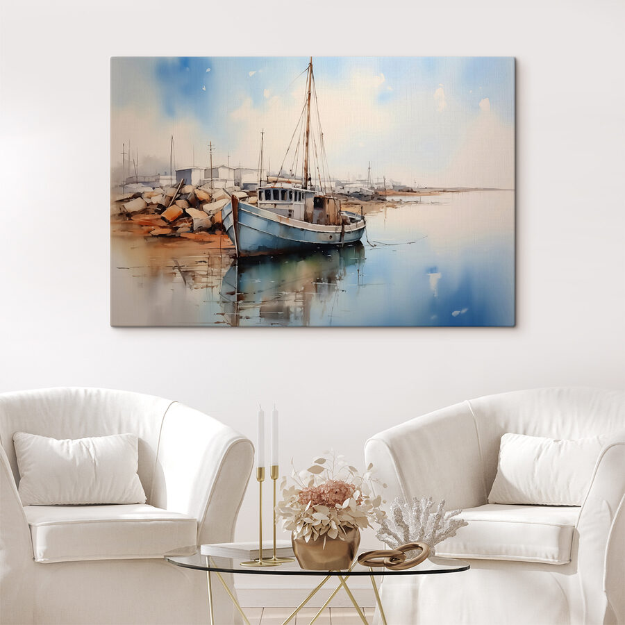 Aquarel van een boot op het water