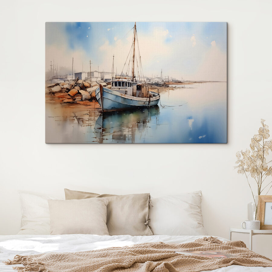 Aquarel van een boot op het water
