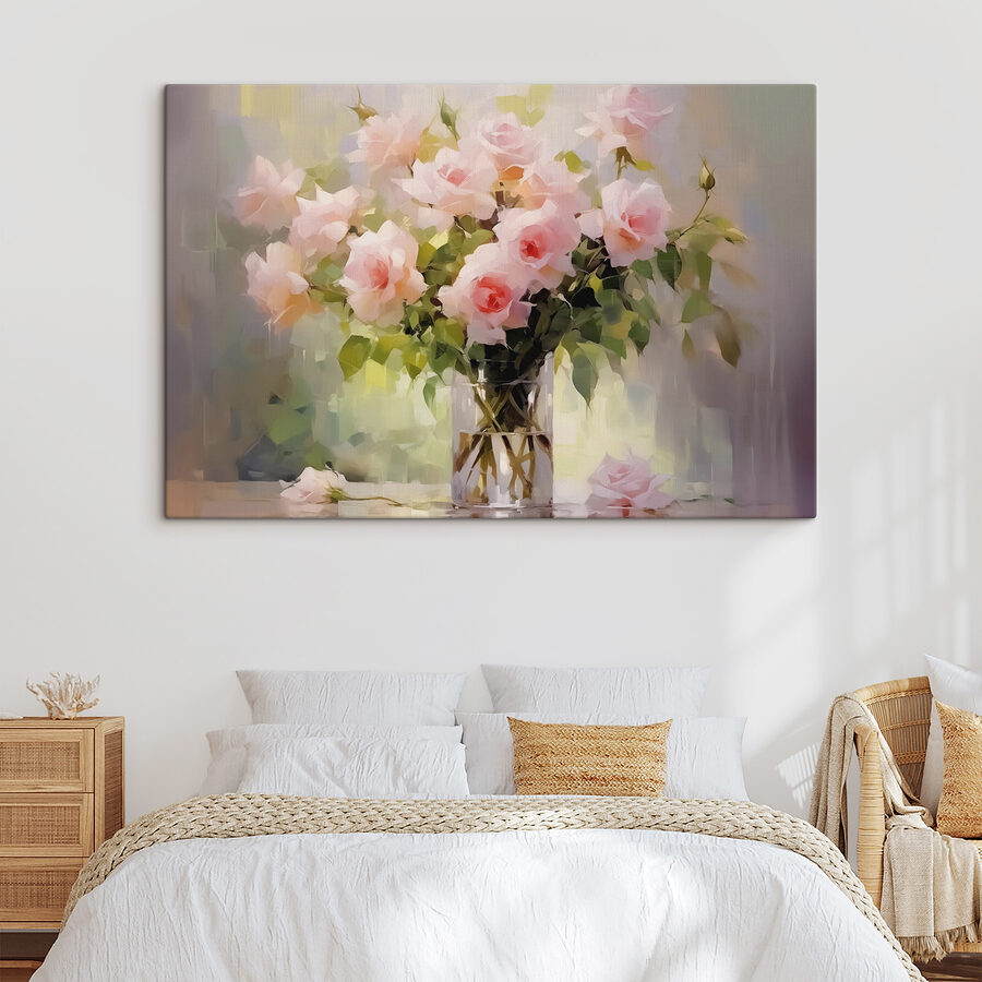 Boeket roze rozen in een glazen vaas