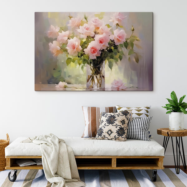 Boeket roze rozen in een glazen vaas Boeket roze rozen in een glazen vaas