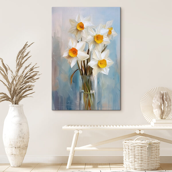 Witte en gele bloemen in een glazen vaas Witte en gele bloemen in een glazen vaas