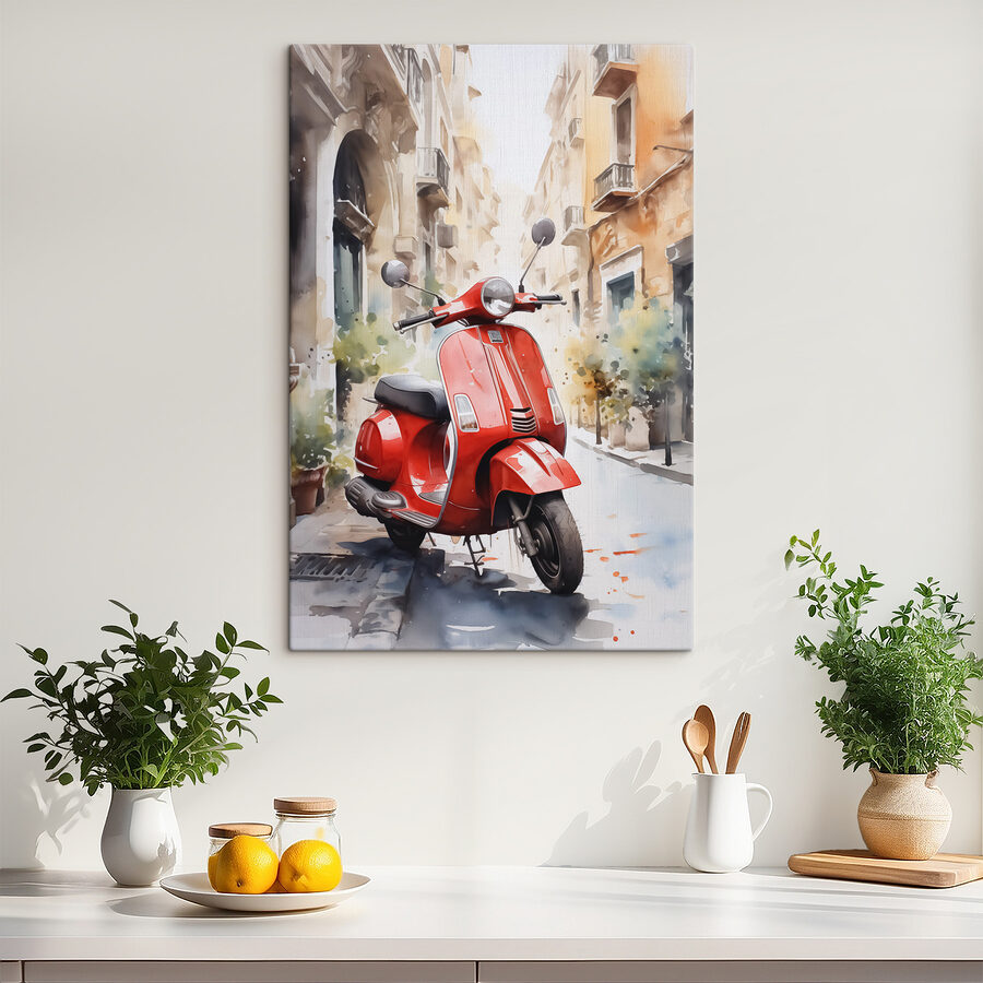 Rode scooter op straat Rode scooter op straat