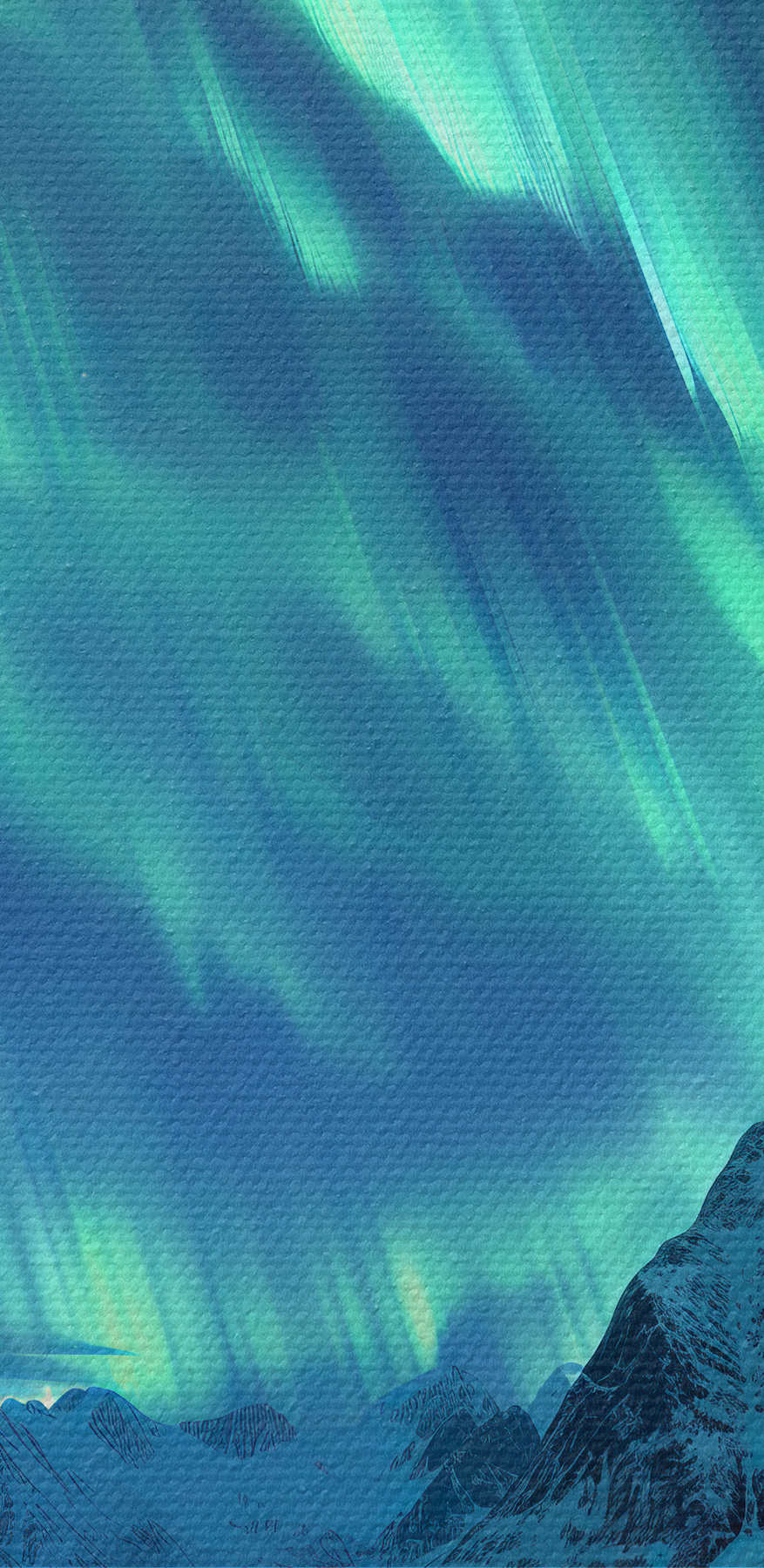 Noorderlicht boven een besneeuwde berg