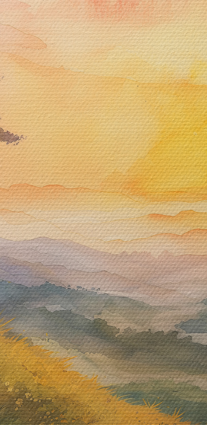 Schilderij van een landschap met een boom en bloemen
