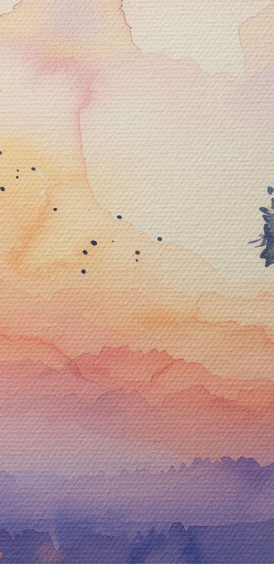 Aquarel van bomen en een zonsondergang