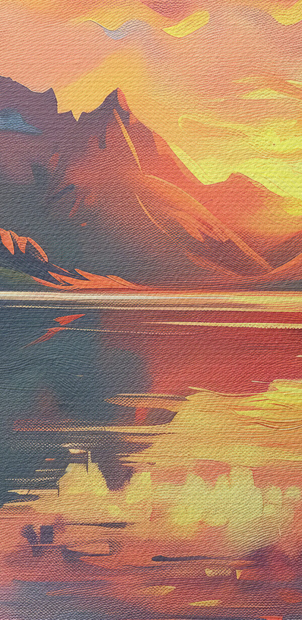 Bergketen met een meer en zonsondergang Bergketen met een meer en zonsondergang