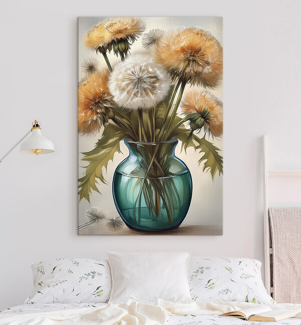 Vaas met paardenbloemen erin Vaas met paardenbloemen erin