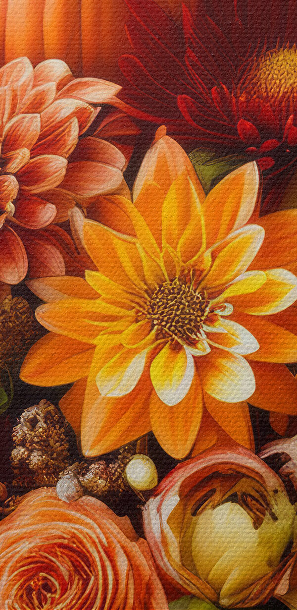 Vaas met bloemen en pompoenen Vaas met bloemen en pompoenen