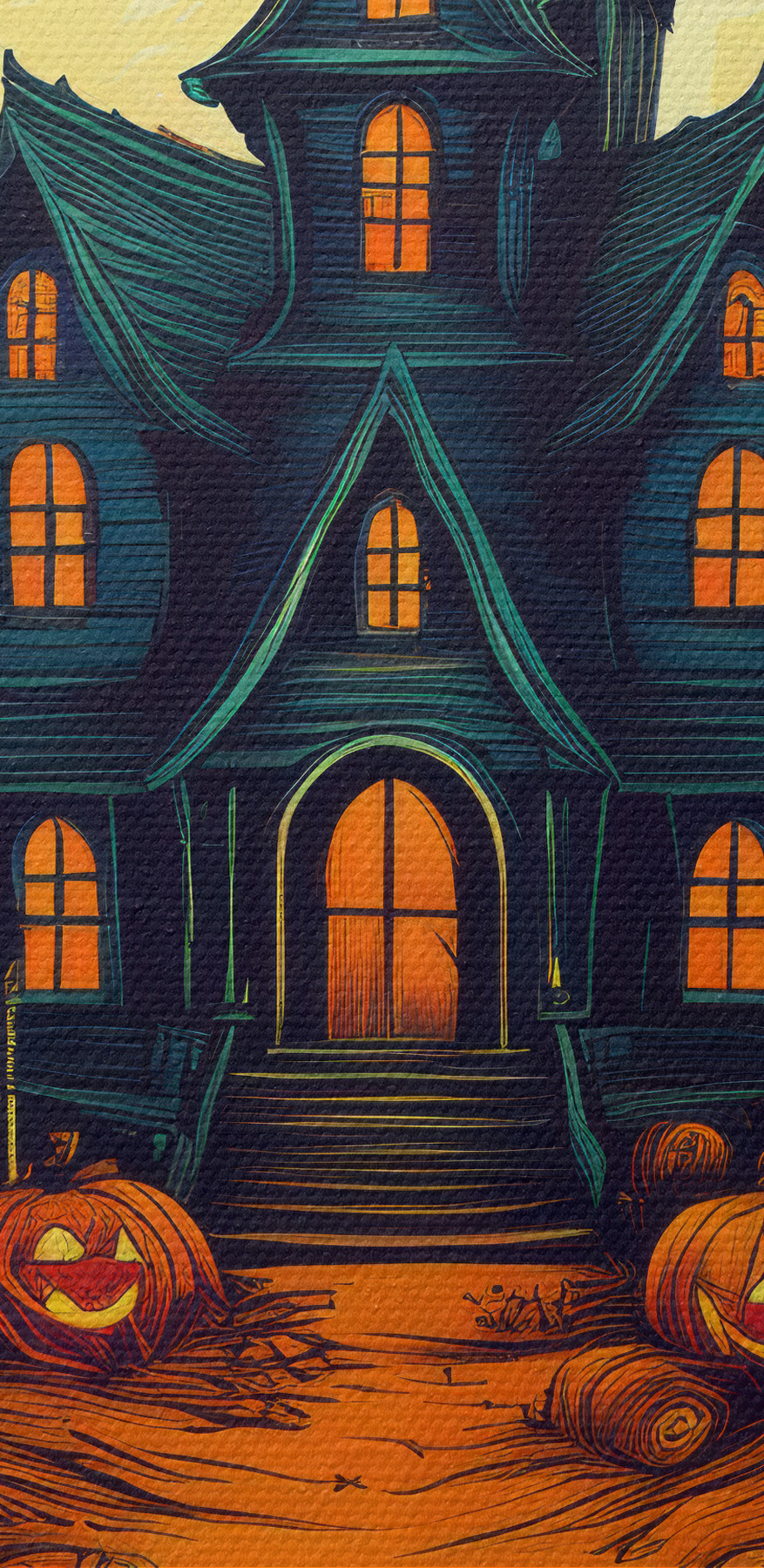 Huis met pompoenen en een hek ervoor