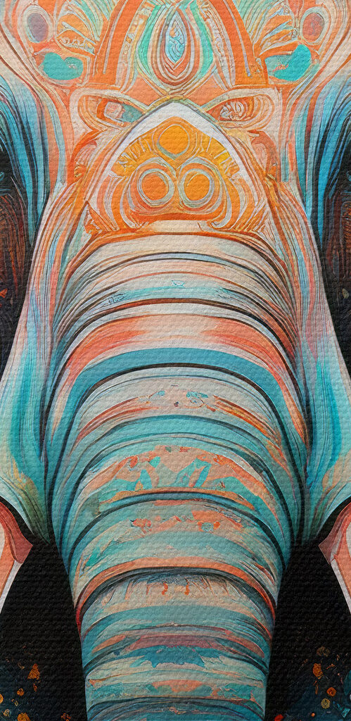 An elephant with colorful paint splatters